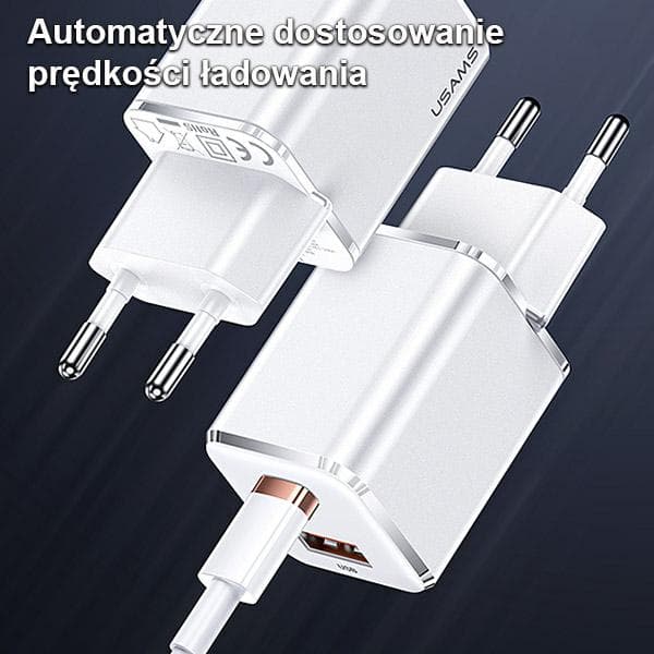 USAMS Vægoplader 1xUSB-C + 1xUSB T43 33W PD3.0 + QC3.0 + U63 USB-C til Lightning Kabel Sort
