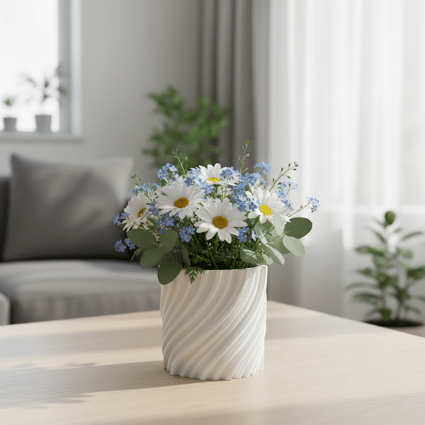Moderne bølget hvid urtepotte til planter, snoet form