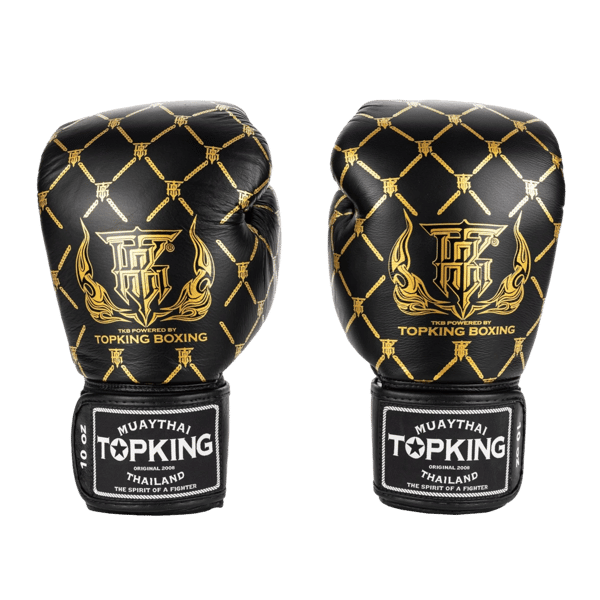 Top King Chain Muay Thai Boksehandsker 12OZ Sort/Guld