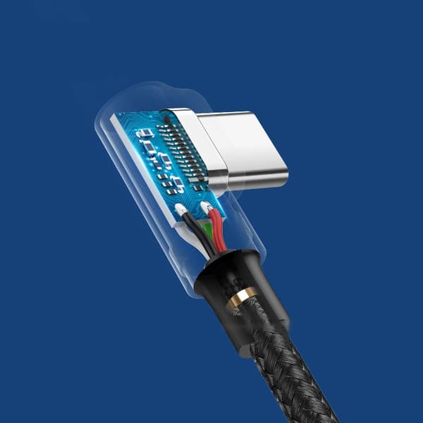 Vinklad flätad kabel USB - USB-C Quick Charge 3.0 0,5m grå