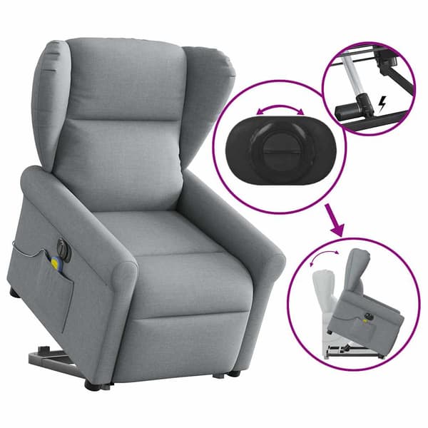 vidaXL Elektrisk lyftande massagefåtölj ljusgrå