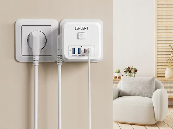 LENCENT PA037EU-2A2C strømskinne 7 stikkontakter inklusive 2x USB A, 2x USB C