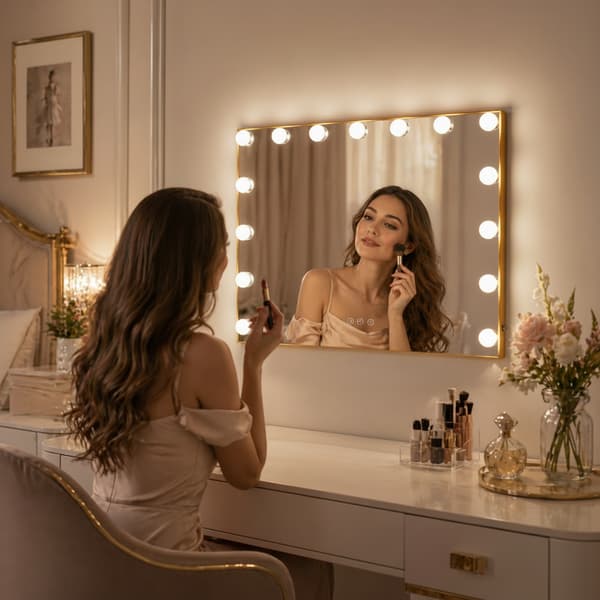 Hollywood sminkspegel 58x48 LED guld