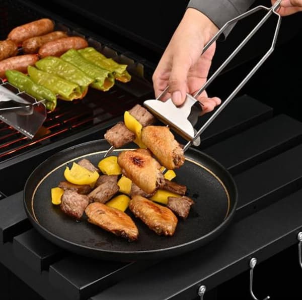 Metalspyd til grill, 3-i-1, rustfrit stål, 38 cm