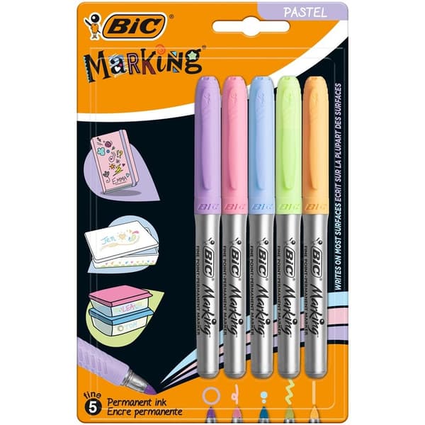Markeringspastel permanent tusch, 5 farver BIC