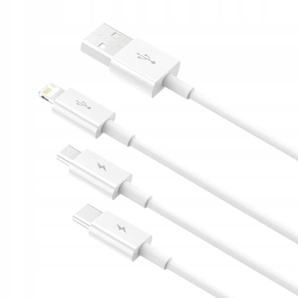 Baseus 3-i-1 Superior USB-Lightning + USB-C + microUSB-kabel 1,5 m 3,5A Vit