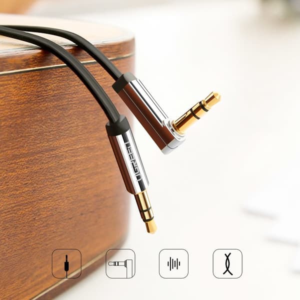 Fladkabel AUX lydkabel 3,5 mm mini-jack 2m sølv