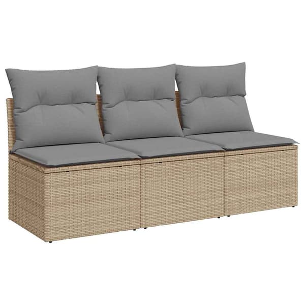 vidaXL 3-sits trädgårdssoffa med kuddar, beige, polyrotting