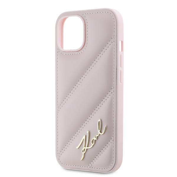 Karl Lagerfeld Diagonal Quilted Script iPhone 15-skal, Rosa