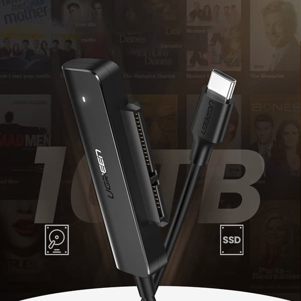 2.5'' SATA III 3.0 - USB-C HDD SSD -sovitin - musta