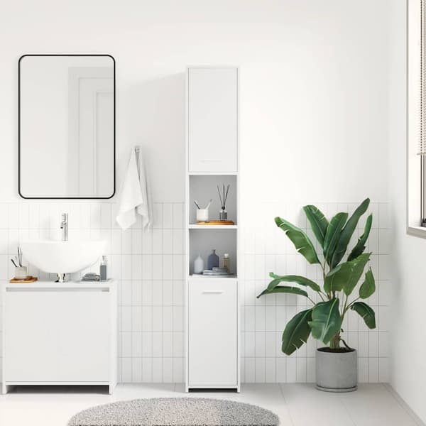 vidaXL badeværelsesskab hvid 30x30x183,5 cm spånplade