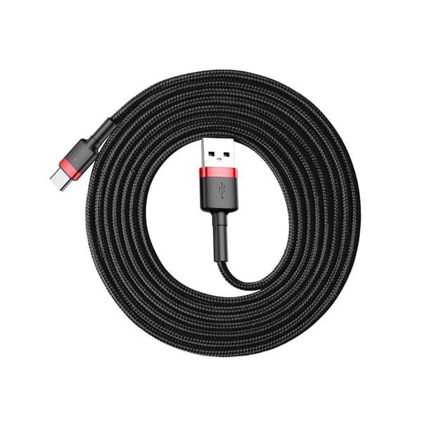 Holdbart, fleksibelt kabel USB-C QC3.0 2A 2M sort og rød