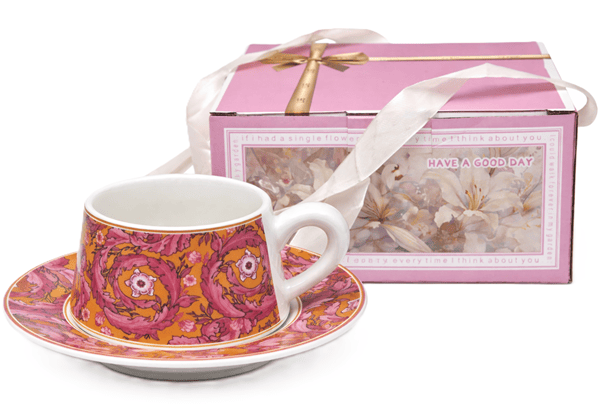 Kopp och fat 300ml rosa premiumporslin + presentask