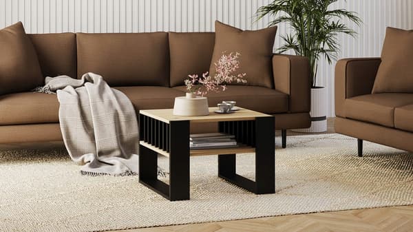 Sofabord med lameller 55x55 artisan/sort loft