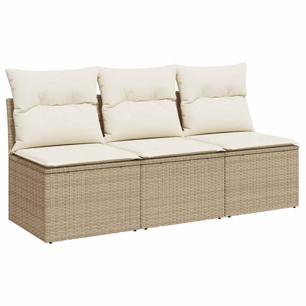 vidaXL 3-sits trädgårdssoffa med kuddar, beige, polyrotting