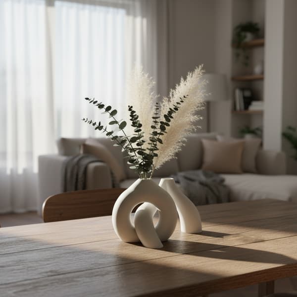 En vit minimalistisk ringformad vas med sammanflätning för blommor