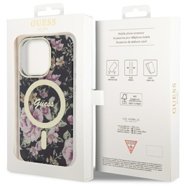 Guess Flower MagSafe-etui til iPhone 14 Pro, sort