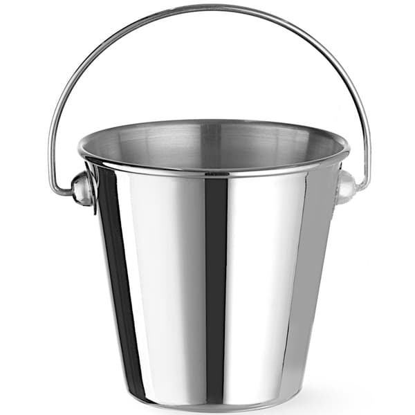 Mini stålspand med hank til servering af snacks, diameter 90x85 mm