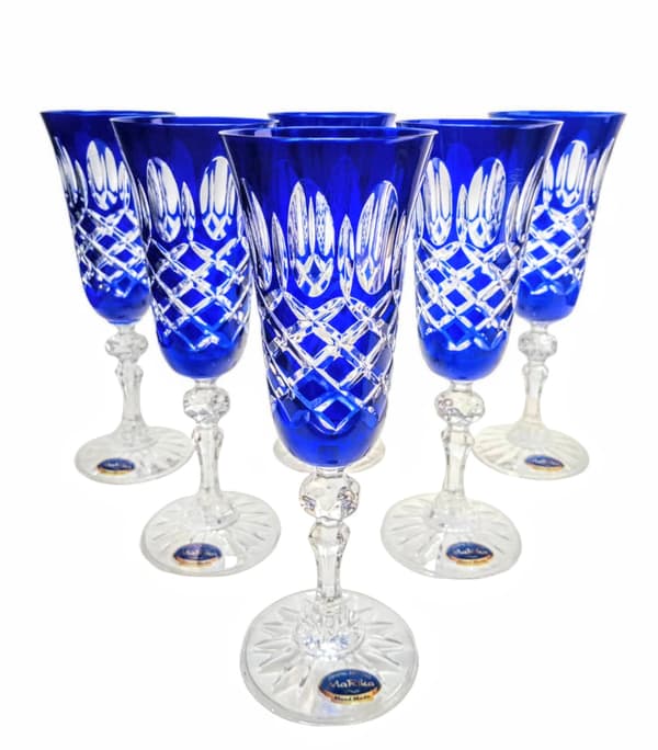 Koboltkrystal champagneglas 150 ml Olive Grid