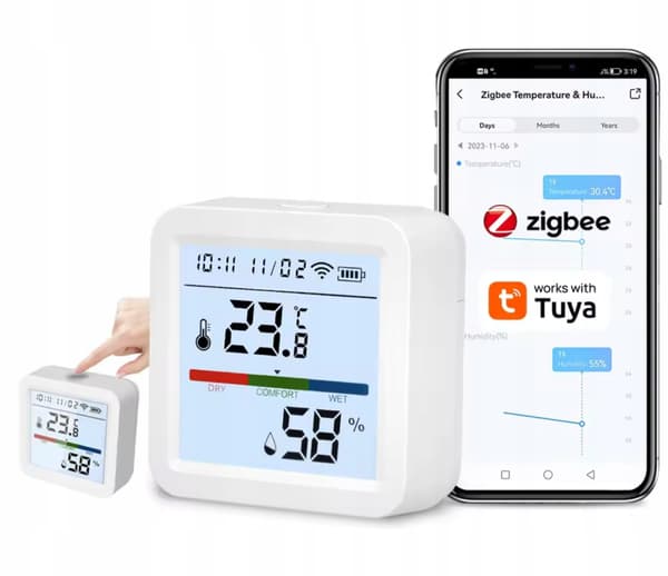 TH05Z Tuya Zigbee temperatur- og fugtighedssensor, UR, LCD-display