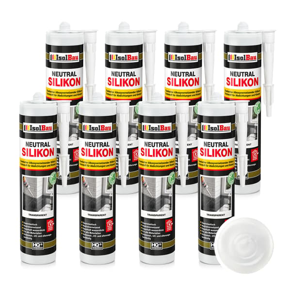 IsolBau Neutral Silikon Transparent Neutralkisel 8 x 300ml