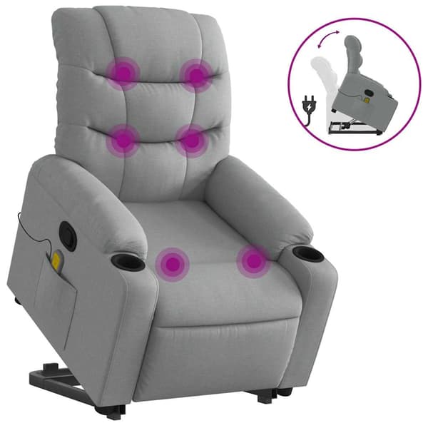 vidaXL Lyftbar massagefåtölj ljusgrå tyg