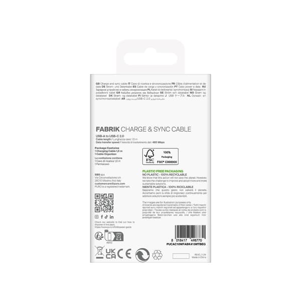Fabrik 10W 1,5 m flätad USB-A - USB-C-kabel - beige