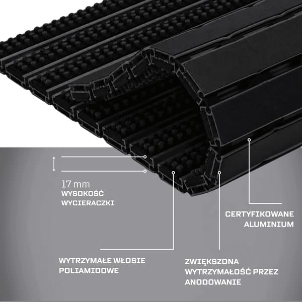 POLENTEX PREMIUM SORT DØRMÅTTE Combi Standard 17 BØRSTE 100x50 RAMME