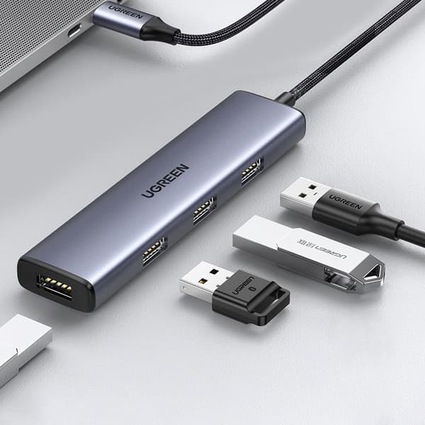 USB-C till 4x USB 3.2 HUB-splitter Silver