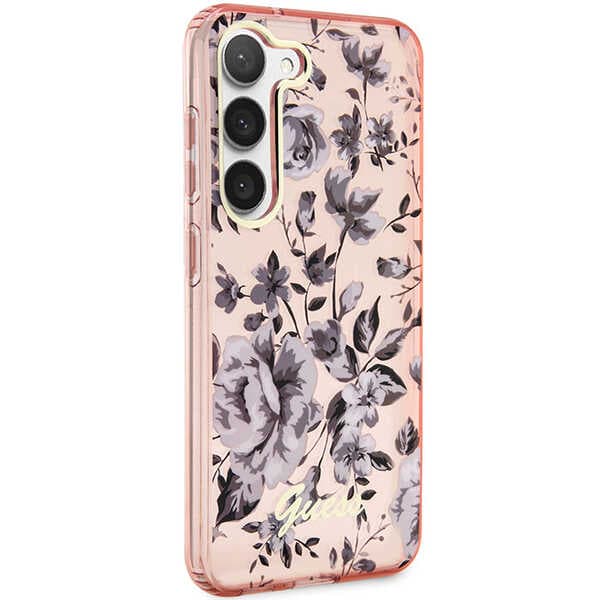 Guess Flower Collection-etui til Galaxy S23+, lyserød