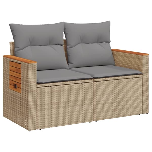 vidaXL Trädgårdssoffa med kuddar, 2-sits, beige, polyrotting