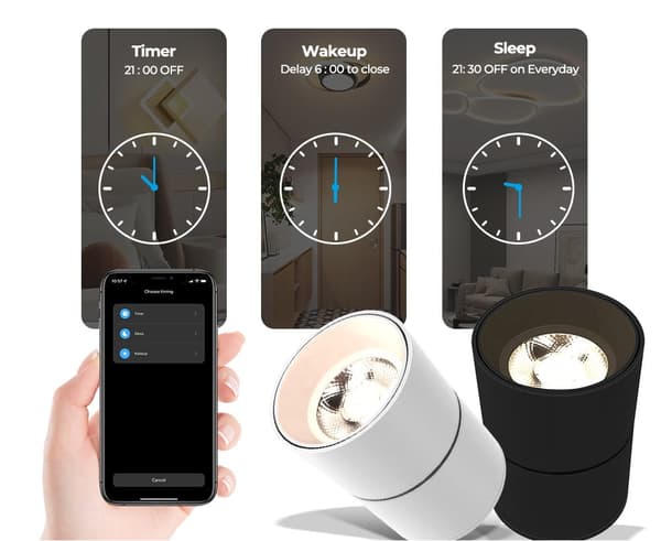 Zigbee TUYA 9W loftspot, påbygningsmonteret, justerbar, dæmpbar, sort