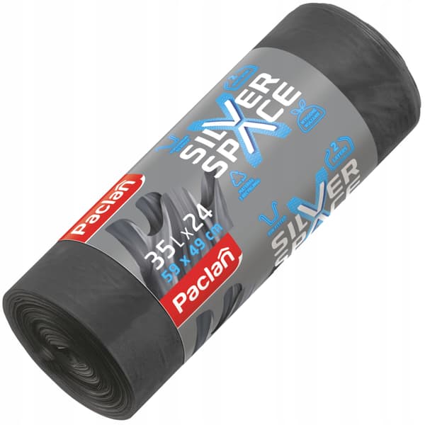 Silver Space Multitop Lux hopeanväriset jätesäkit 35L 24 kpl - Paclan