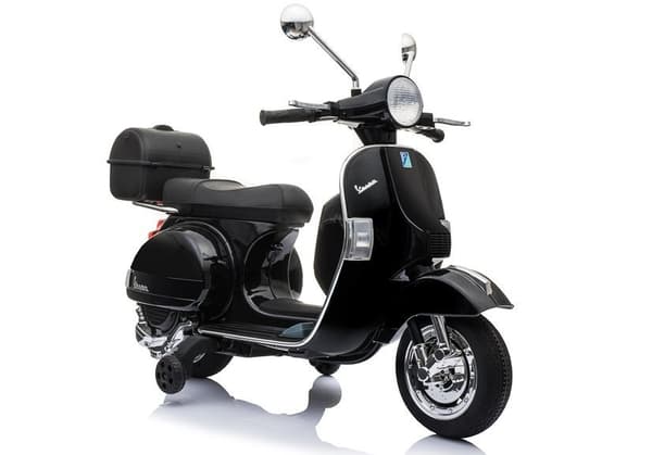 Vespa Batteri Scooter til Børn LED Lys MP3 Panel Sort