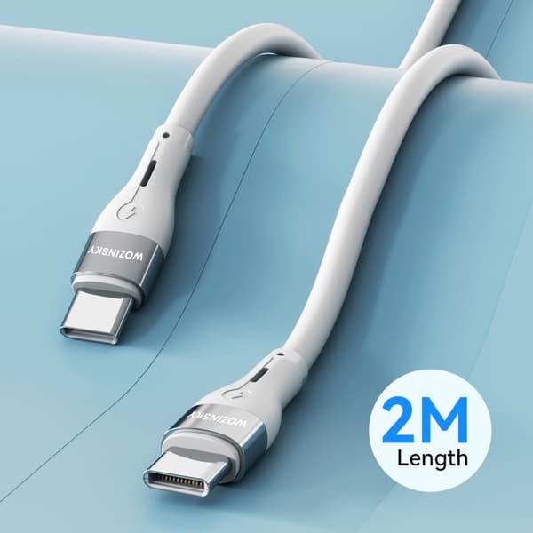 Holdbart fleksibelt kabel USB-C - USB-C PD 65W 2m hvid