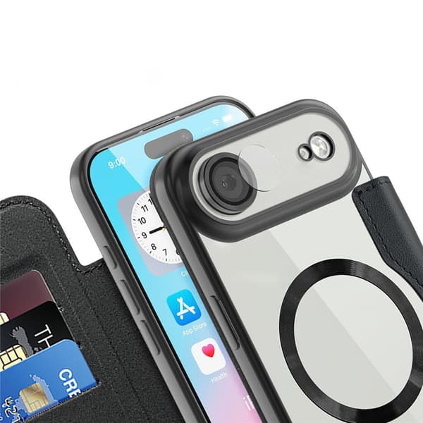 iPhone Air Flip-etui, RFID-pung MagSafe med kamerabeskyttelse, sort