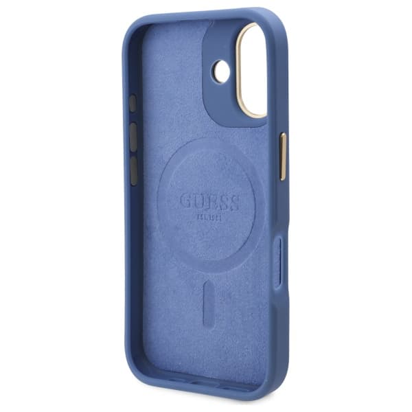 Guess 4G Logo Plate MagSafe-etui til iPhone 16 Plus, blå