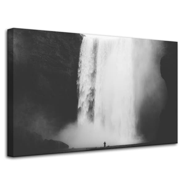 Lærredstryk Sort-hvidt vandfald 80x50 cm