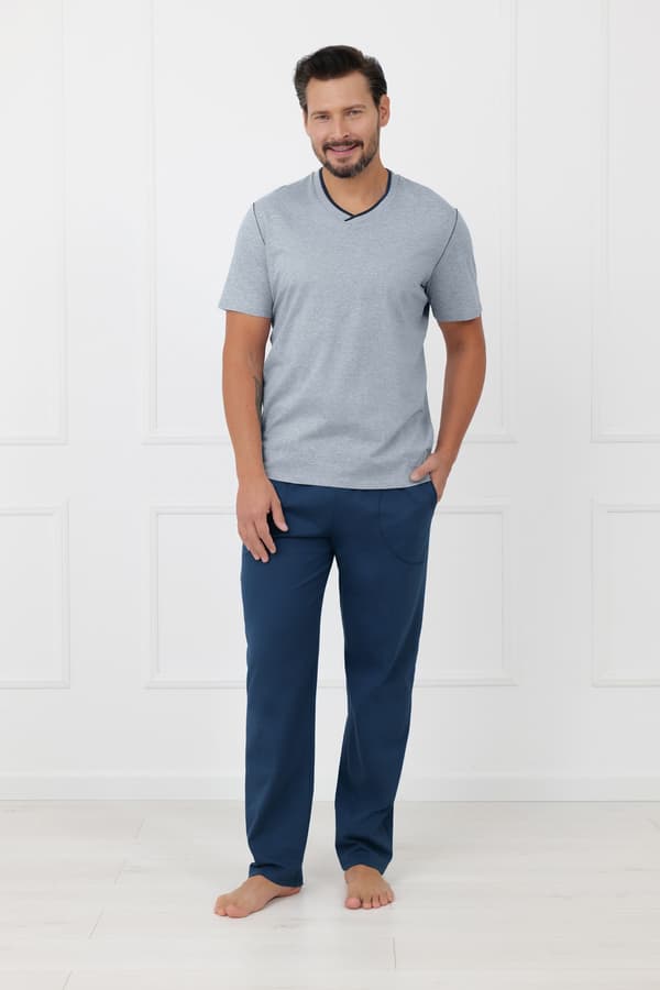 Miesten pyjamat, lyhythihaiset, pitkät housut, Devon XL