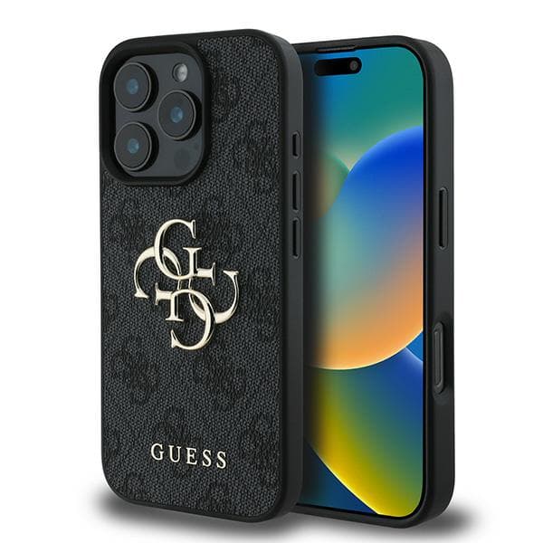 Guess 4G stort logo-cover til iPhone 16 Pro, sort