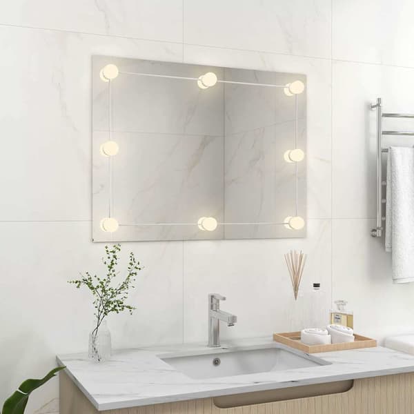 vidaXL Ramlös rektangulär väggspegel i glas med LED-lampor
