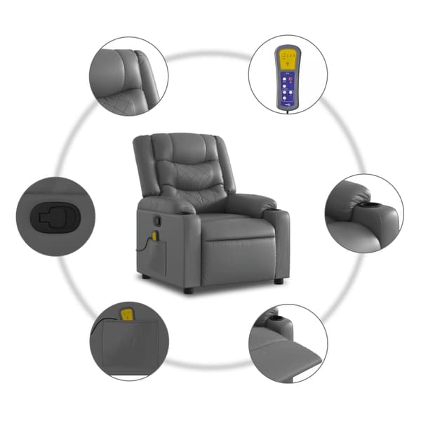vidaXL Lyftbar massagefåtölj, grå, konstläder