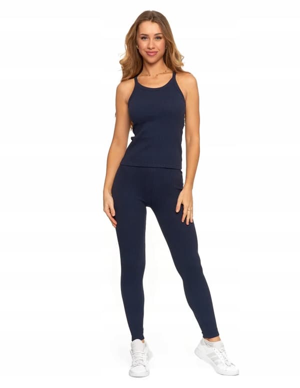 Dameleggings i bomuld med bred elastisk linning, elastisk pasform, MORAJ L NAVY
