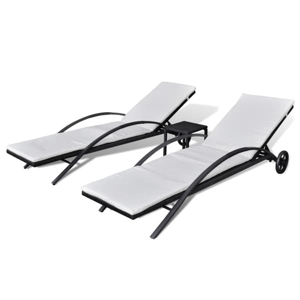 vidaXL liggestole med bord, polyrattan, sort
