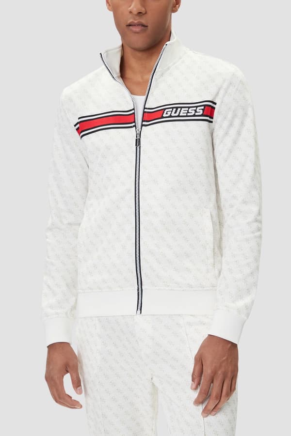 Guess Vit Herrtröja Med Dragkedja Och Monogram Korbin L