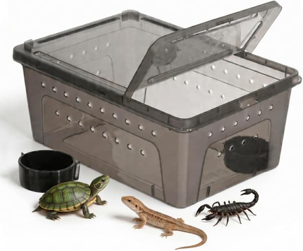 Transparent reptillåda för reptilmatningsautomat