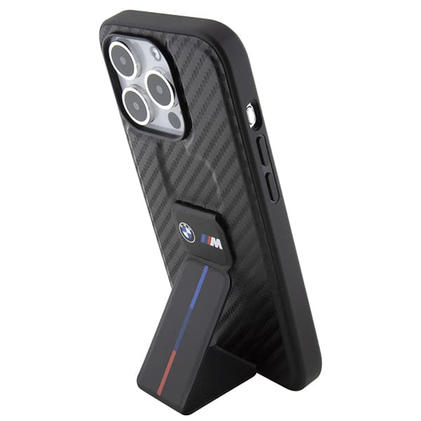 BMW Grip Stand Smooth & Carbon Cover til iPhone 15 Pro, Sort