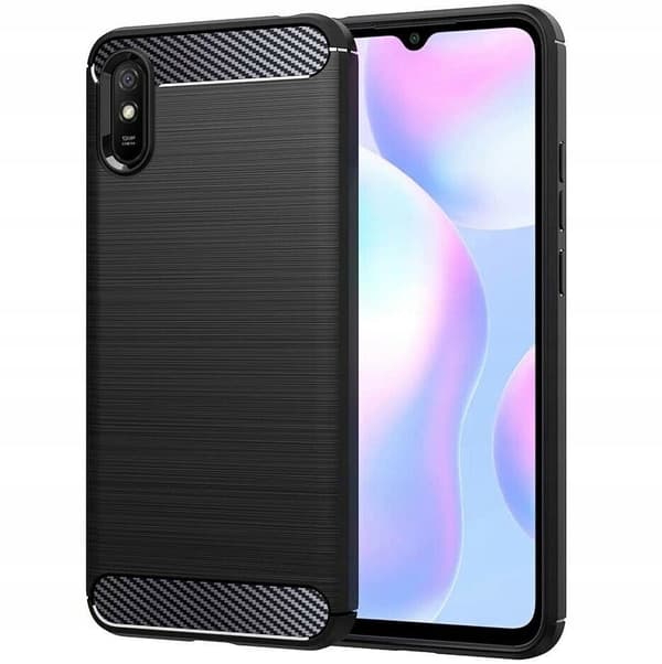 ETUI TIL XIAOMI REDMI 9A / 9AT / 9i ARMOR CARBON ETUI SORT + GLAS