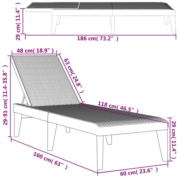 vidaXL Solstol, Vit, 186x60x29 cm, PP