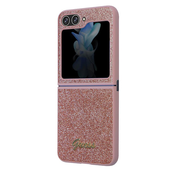 Guess Glitter Script-cover til Galaxy Z Flip5, lyserød